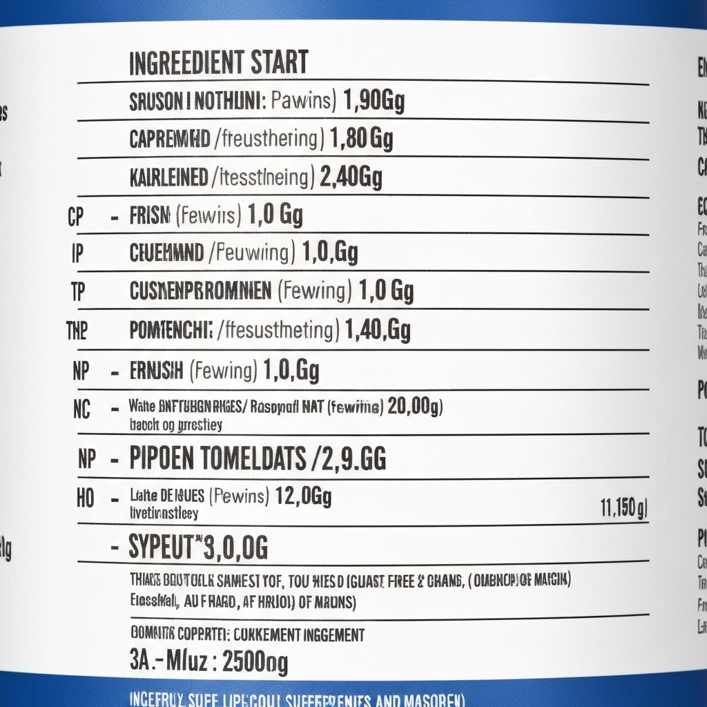 Close-up of supplement label showing ingredient sequence